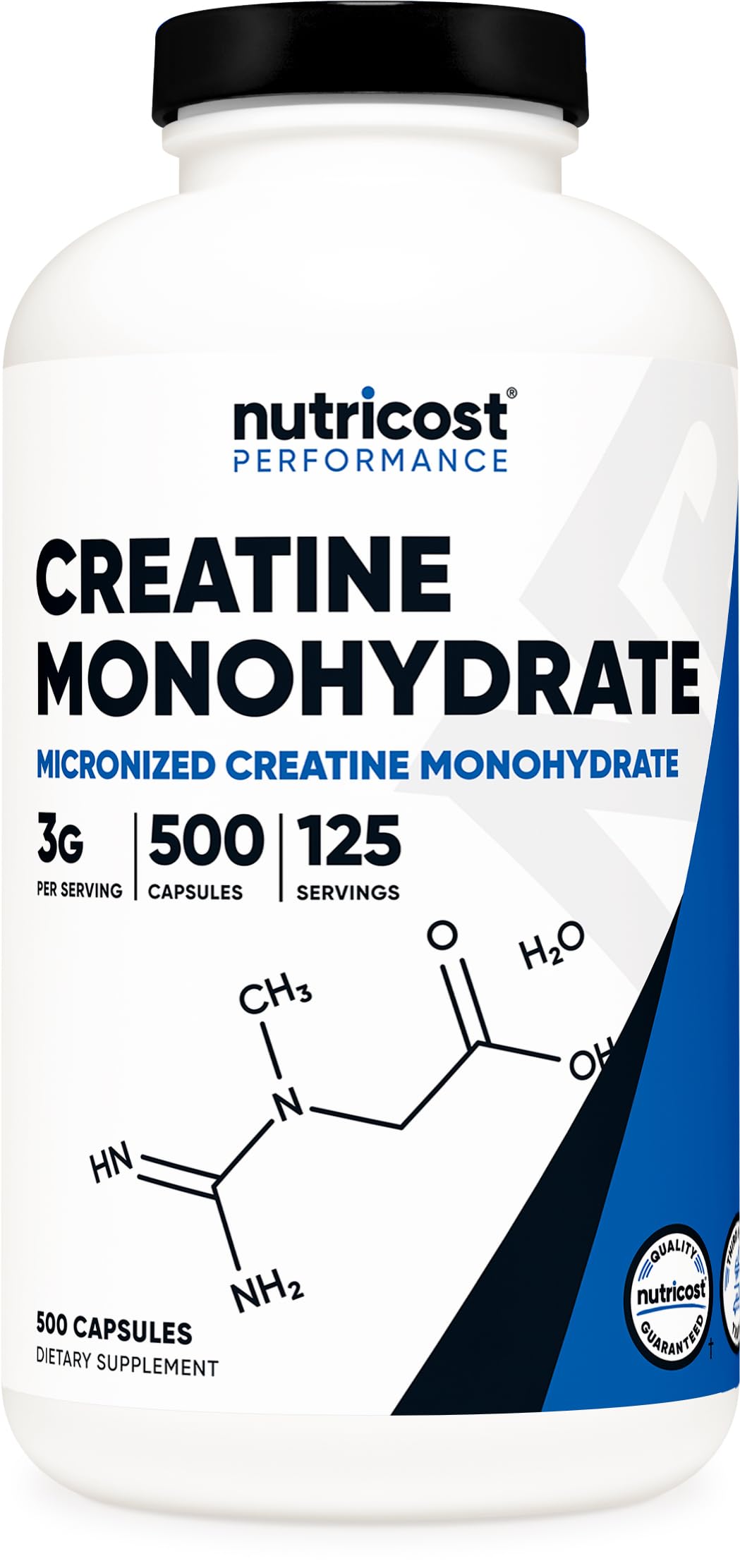 Nutricost creatina frente del empaque mostrando la cantidad y beneficios