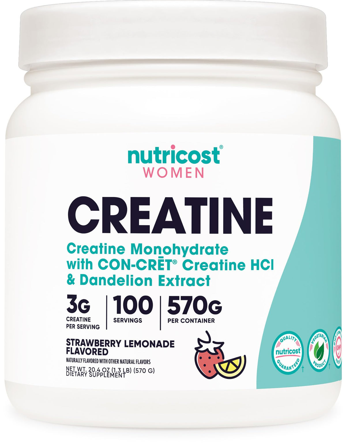 Nutricost creatina envase frontal mostrando sabor y beneficios