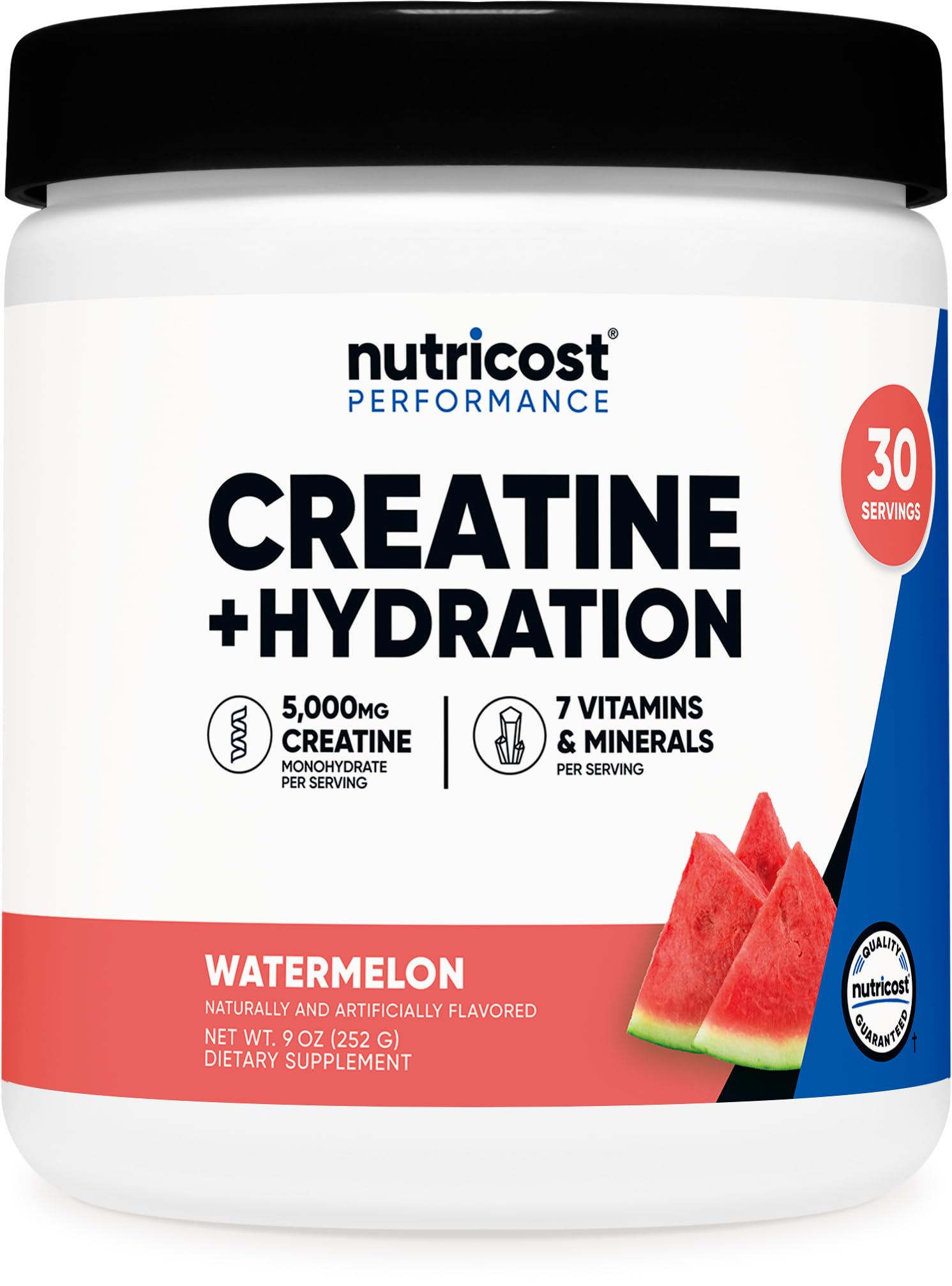Nutricost creatina sandía vista frontal del envase muestra el producto y sabor