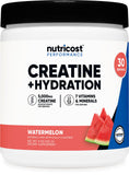 Nutricost creatina sandía vista frontal del envase muestra el producto y sabor