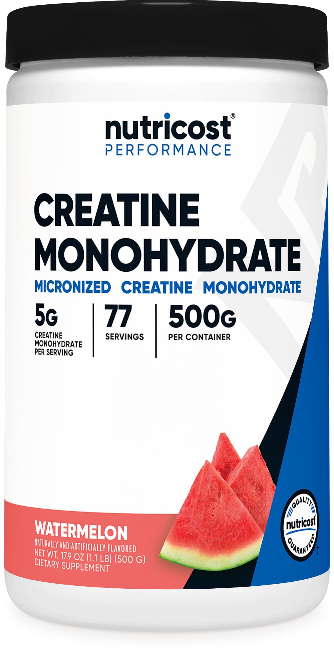 Nutricost creatina monohidrato frente del envase con información visible y beneficio de suministro prolongado