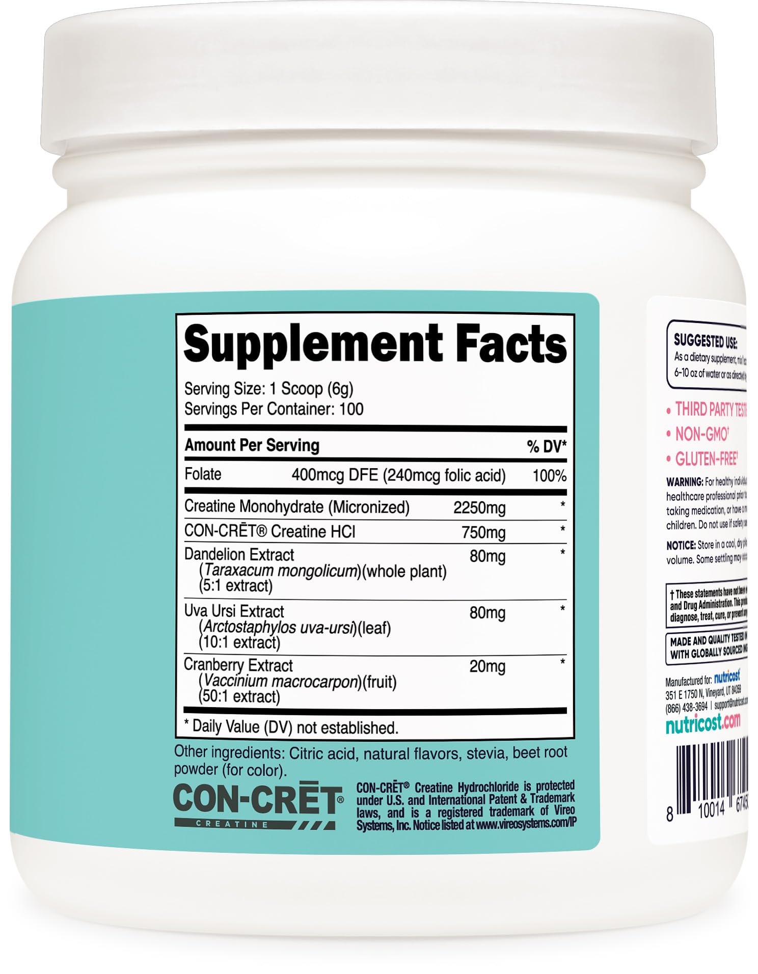 Nutricost creatina comparación de tamaño de envase para durabilidad