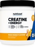 Nutricost creatine energy frasco frontal mostrando etiqueta y beneficios