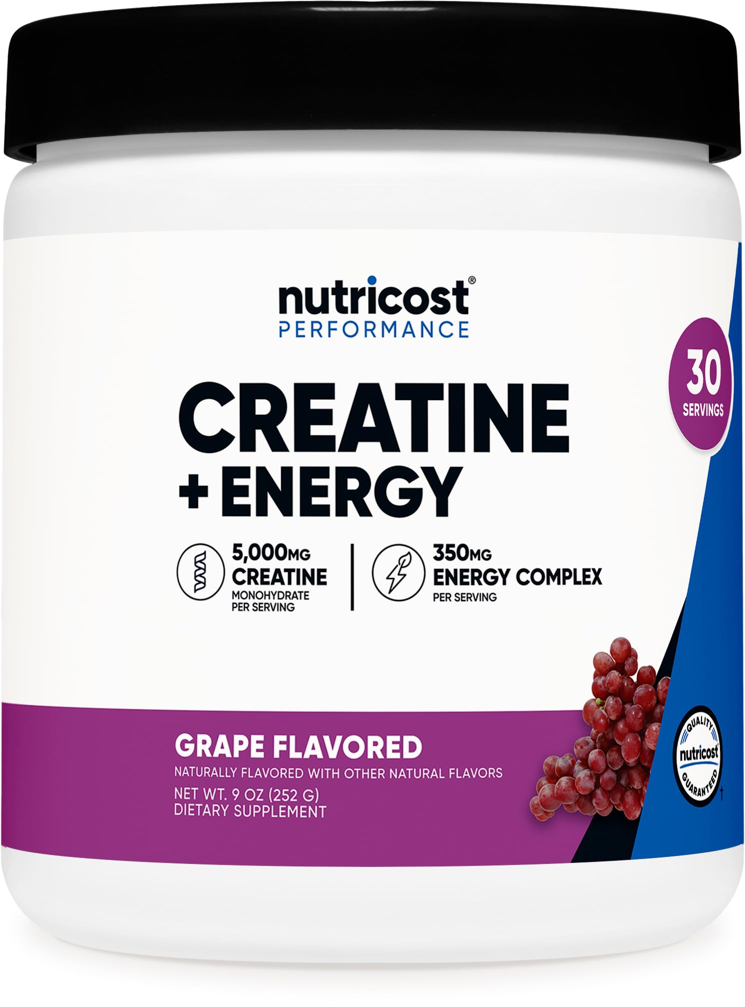 Nutricost envase frontal sabor uva mostrando servicios y dosificación