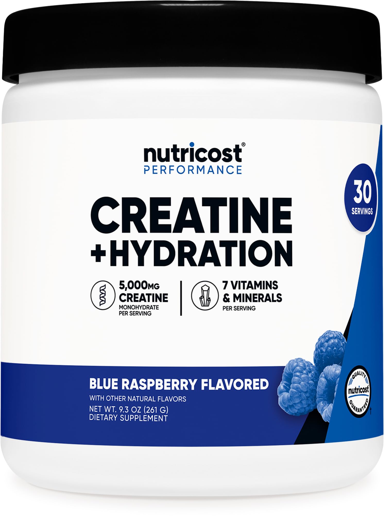 Nutricost empaque frontal mostrando sabor Blue Raspberry y beneficios claros