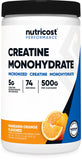 Nutricost creatine frente del envase mostrando el diseño y sabor mandarina
