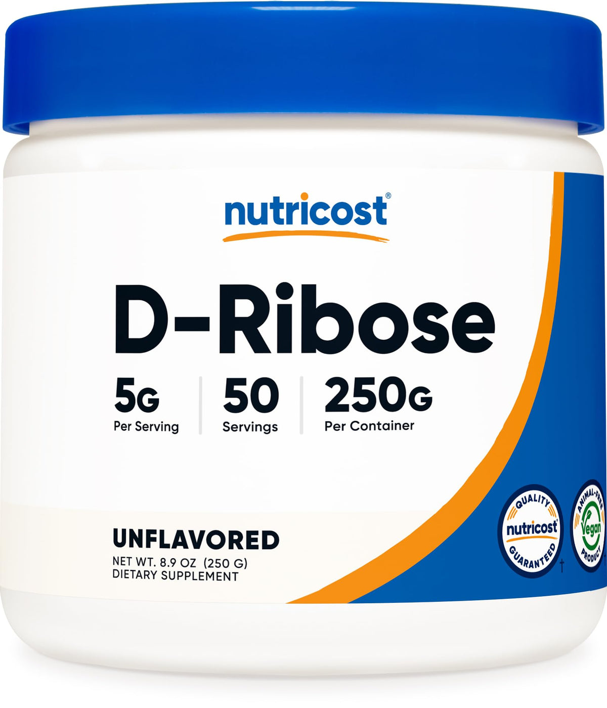 Nutricost botella frontal mostrando etiqueta clara y pureza
