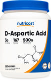 Nutricost frasco D-Aspartic Acid frente con etiqueta clara y sellado de calidad