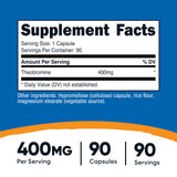 Nutricost etiqueta detallada con ingredientes y 400 mg por cápsula, transparencia informativa
