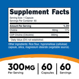 Nutricost detalle de etiqueta indicando 300mg por cápsula y certificaciones