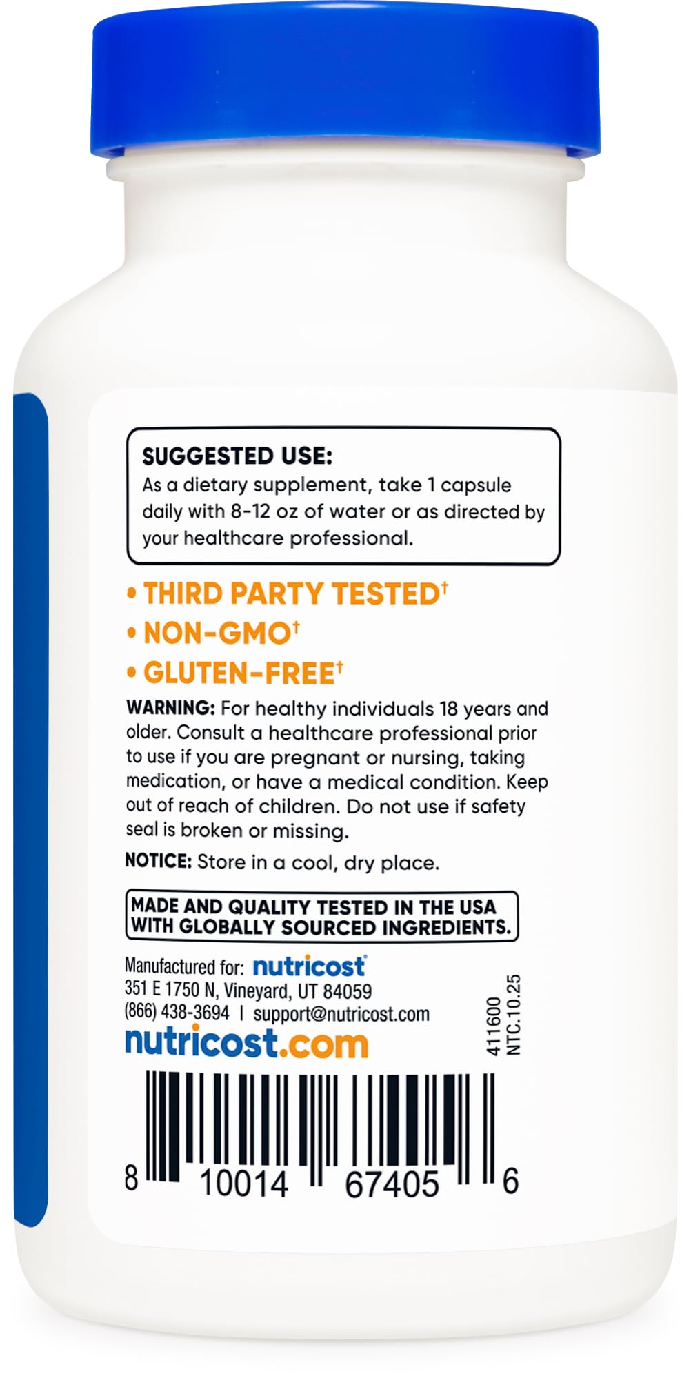 Nutricost close-up de etiqueta con información nutricional