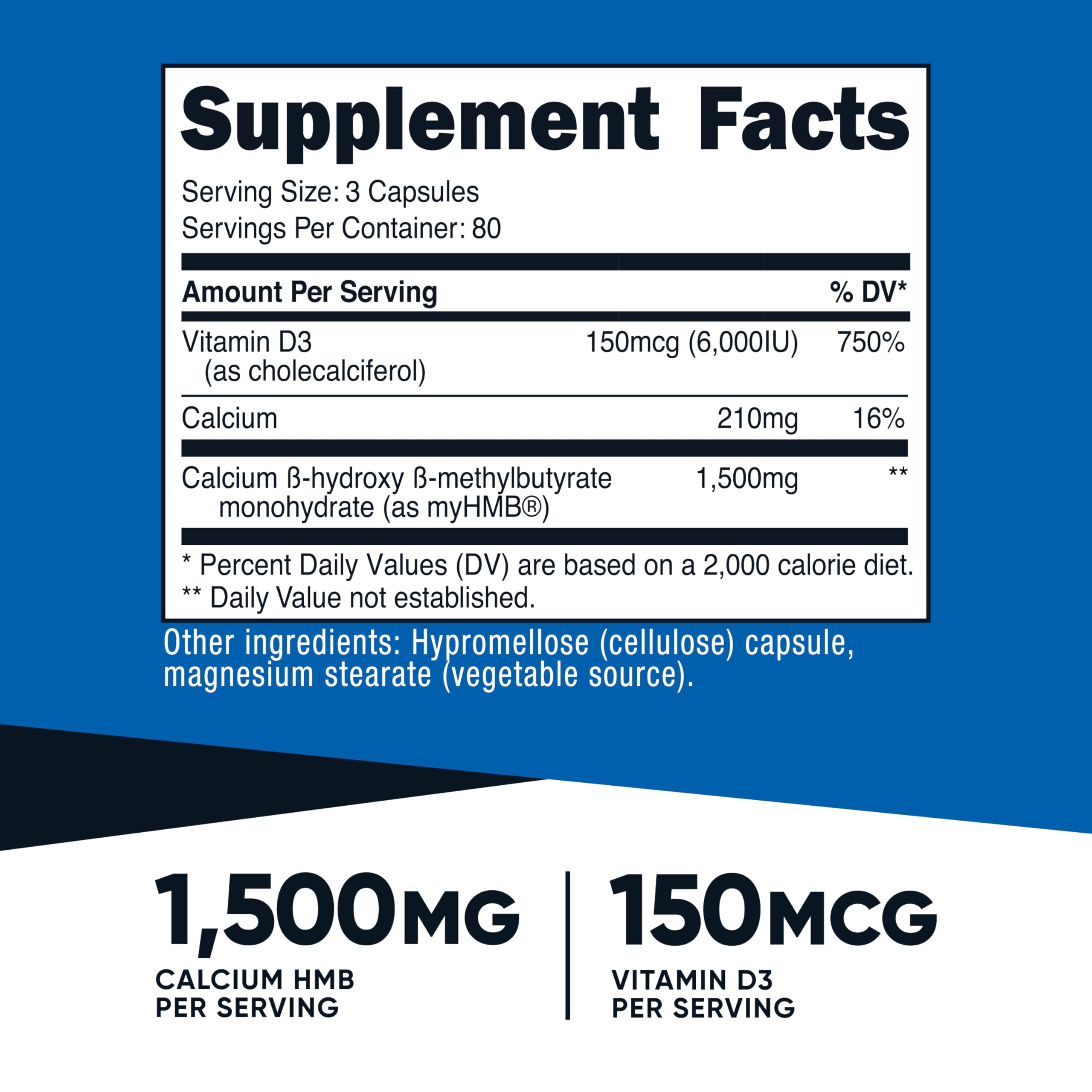 Nutricost etiqueta con cantidades de HMB y vitamina D3 para transparencia