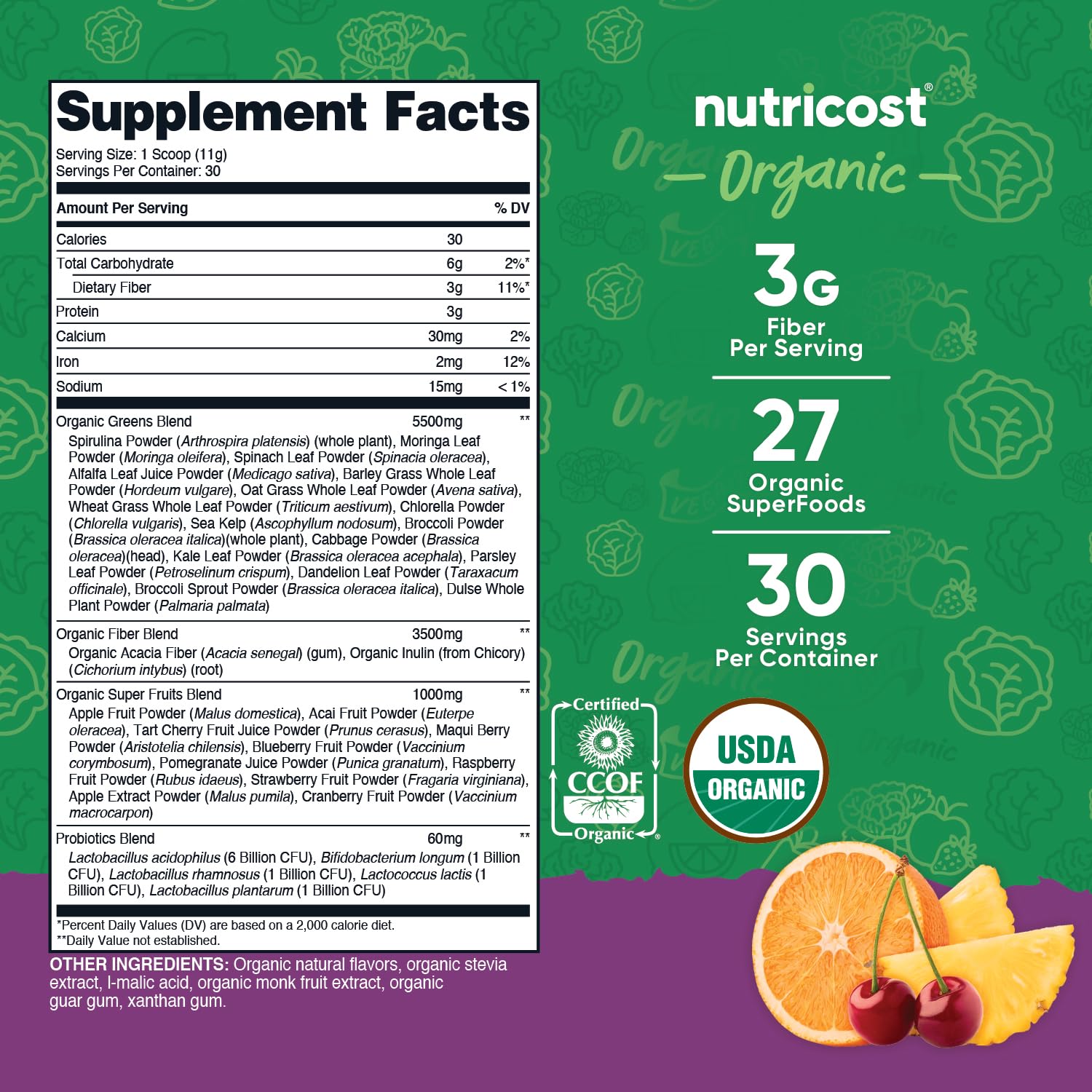 Nutricost primer plano del polvo verde con textura fina, beneficio de mezcla uniforme