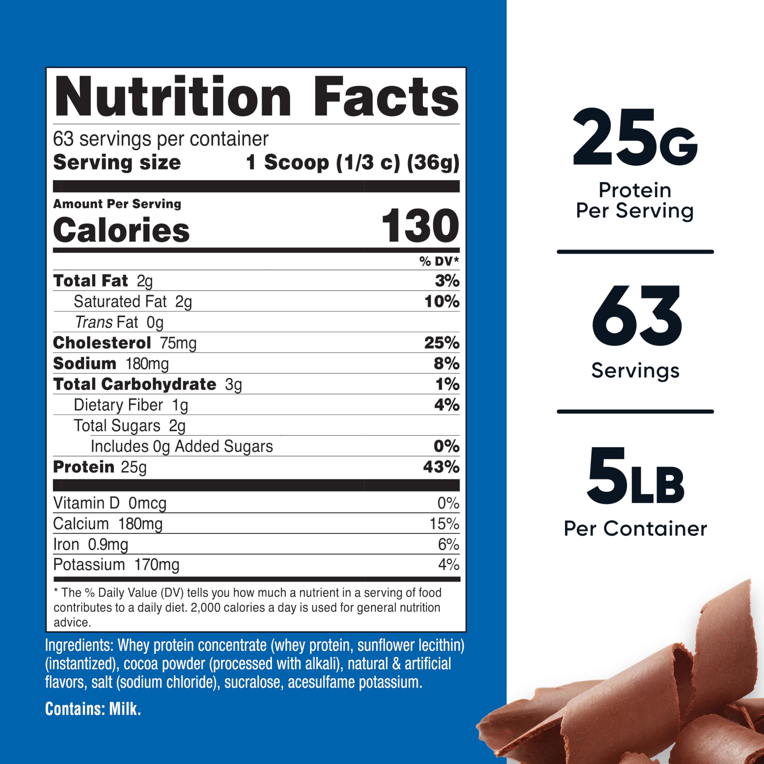Nutricost detalle de la textura del polvo chocolate, mezcla homogénea