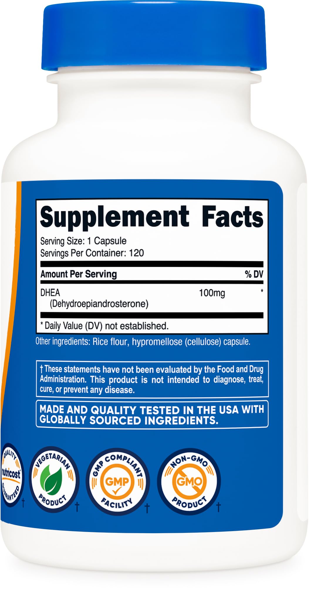 Nutricost frasco en cocina junto a vitaminas, transmite uso diario seguro