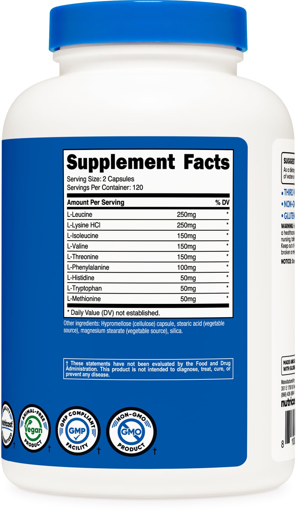 Nutricost EAA etiqueta con información nutricional y certificaciones claras