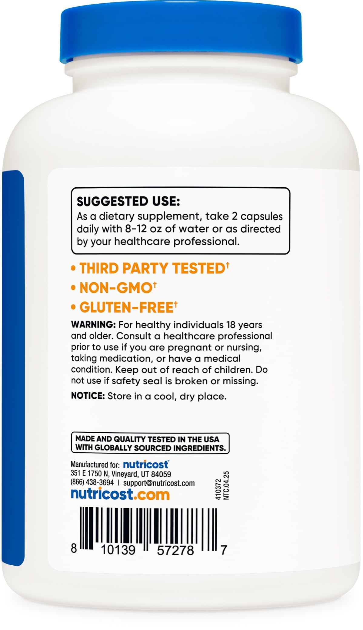 Nutricost etiqueta nutricional legible con datos de porción y certificaciones