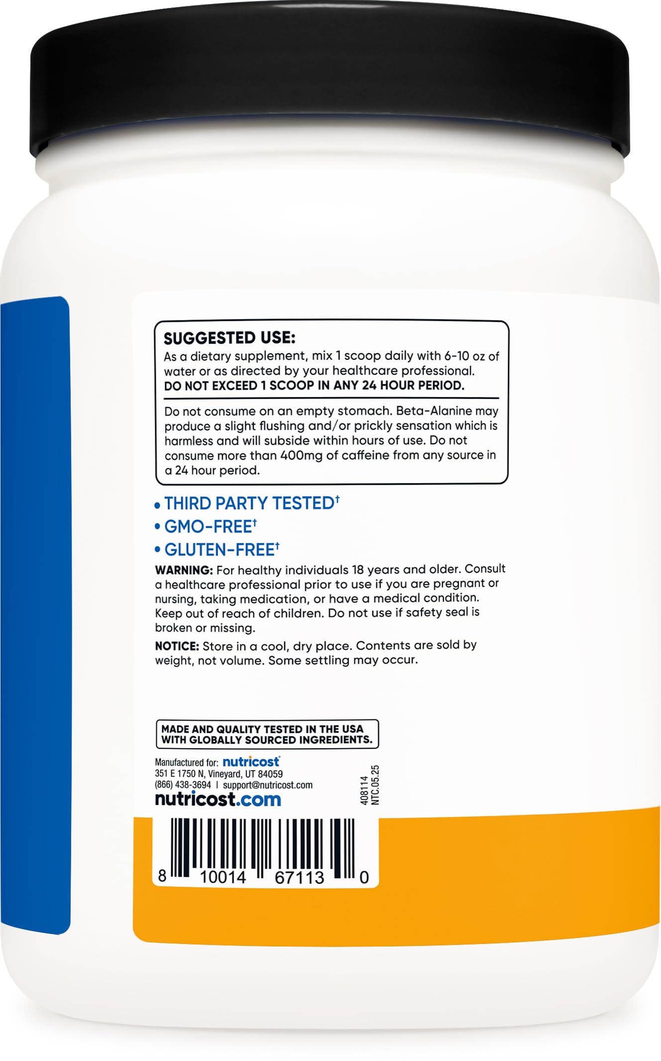 Nutricost etiqueta de ingredientes con lista de activos y vitaminas para verificación