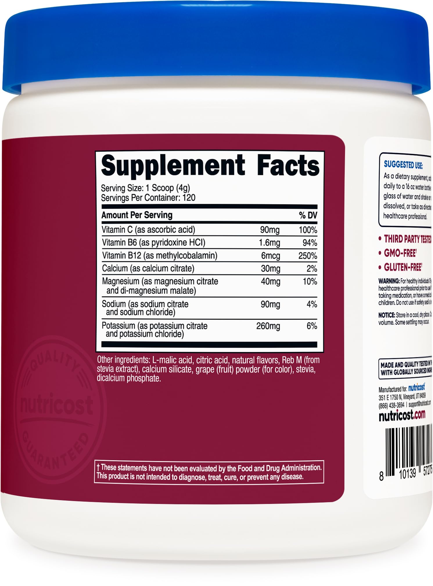 Nutricost etiqueta con ingredientes y certificaciones, transparencia y calidad
