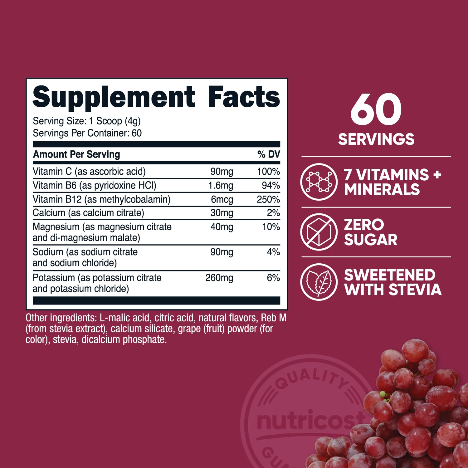 Nutricost polvo textura cercana enfatizando mezcla fina y disolución rápida