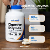 Nutricost en uso junto a plato, ilustra soporte digestivo tras comidas