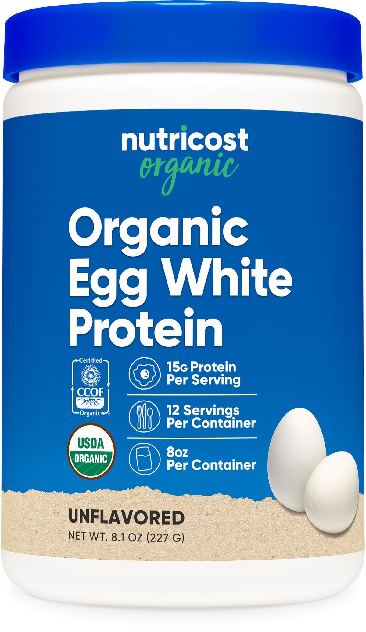 Nutricost envase frontal sin sabor mostrando etiqueta y beneficio proteína limpia