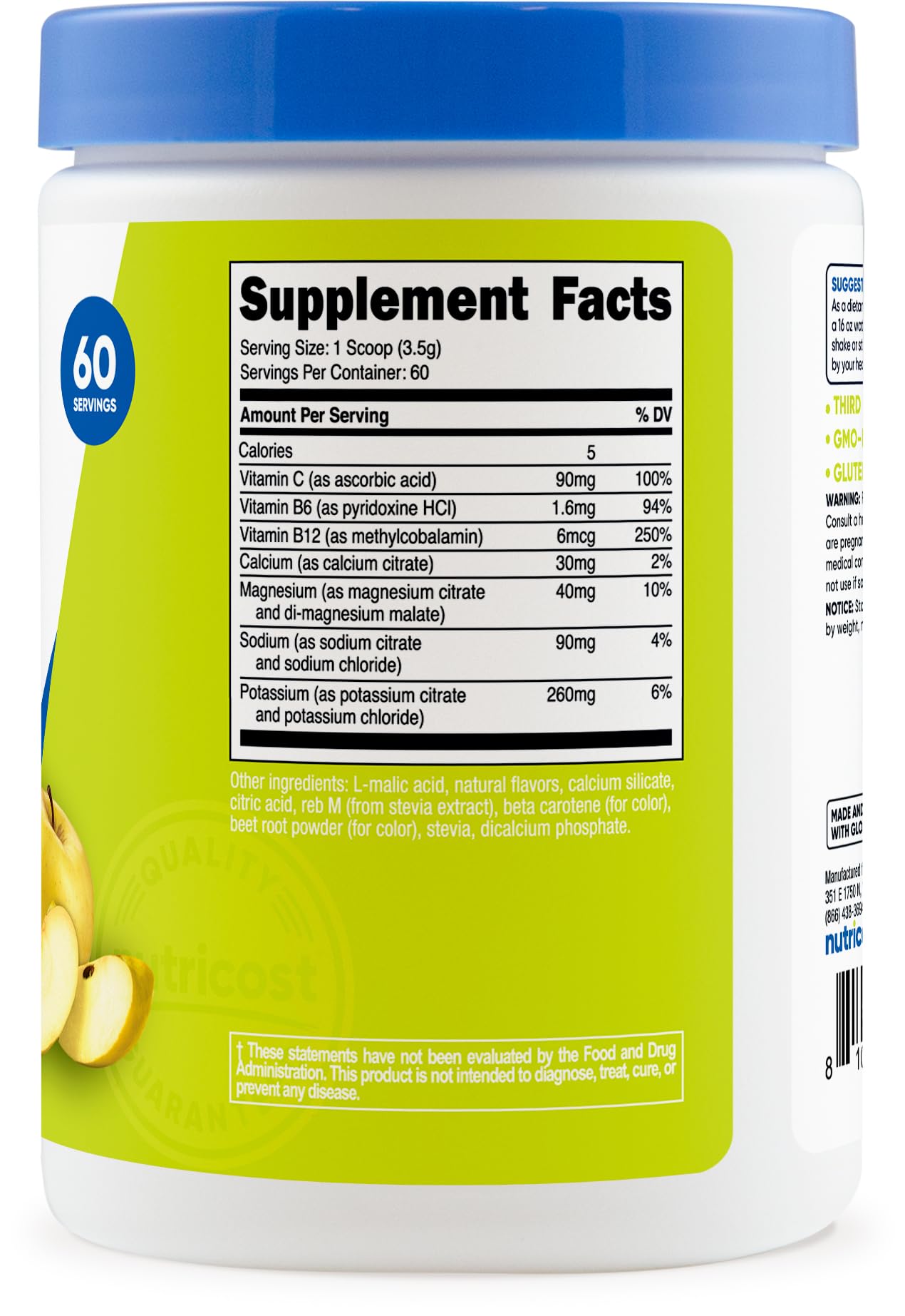 Nutricost envase rotulado mostrando ingredientes y certificaciones claras
