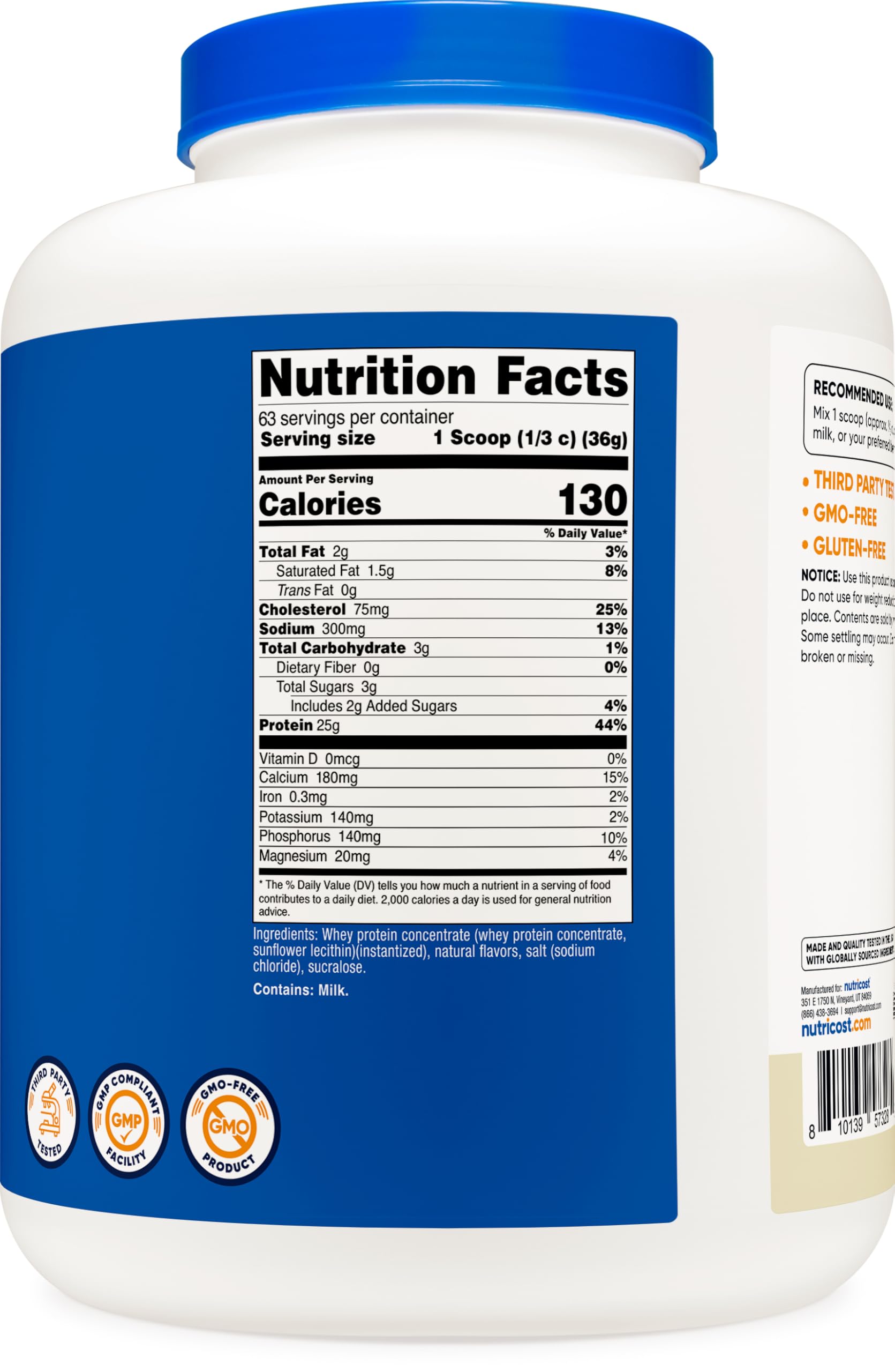 Nutricost comparación de escala con el frasco de 5 lb para referencia