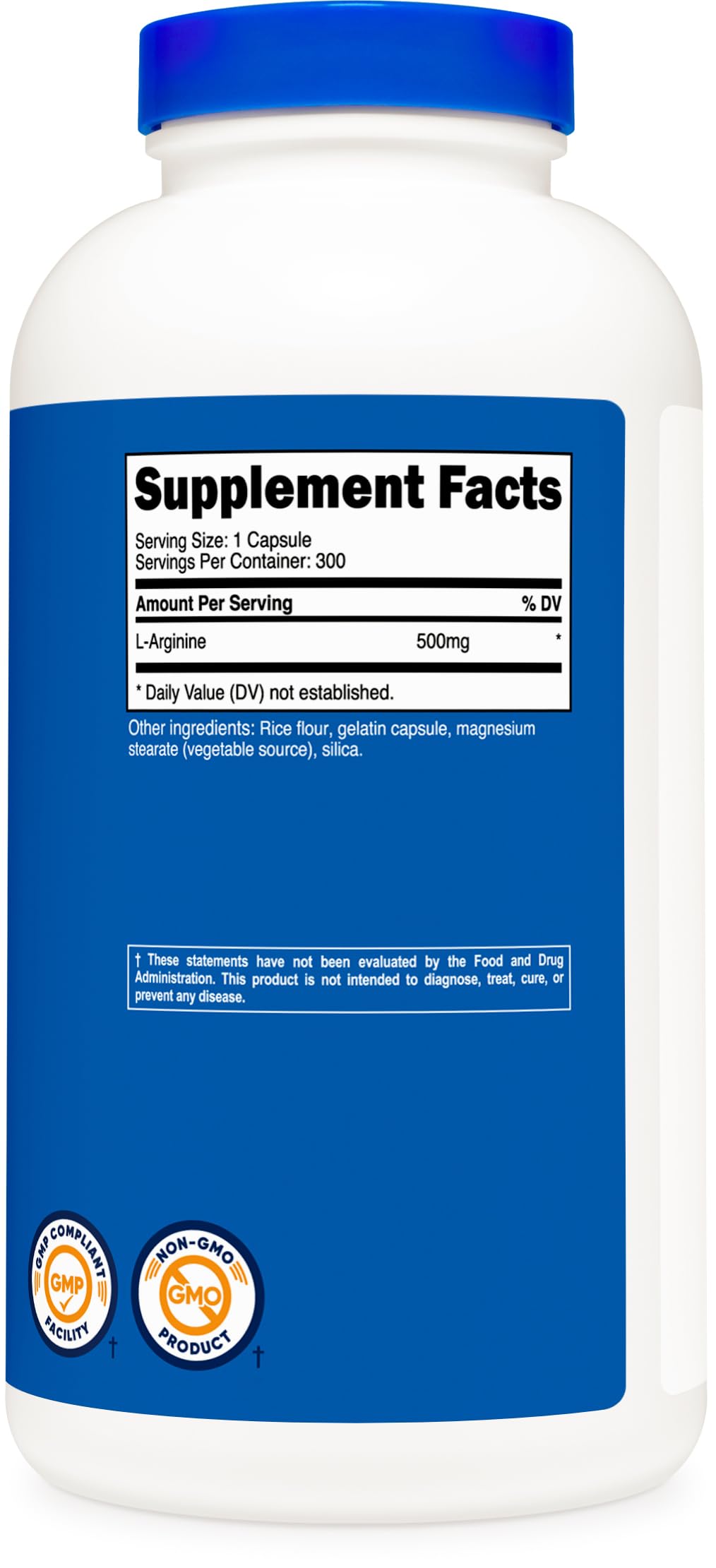 Comparación de tamaño del envase Nutricost L-Arginine con objetos cotidianos