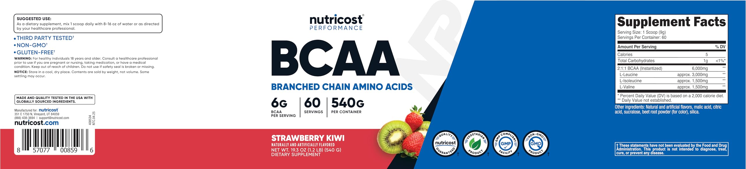 Nutricost comparación de tamaño del envase indicando 60 porciones