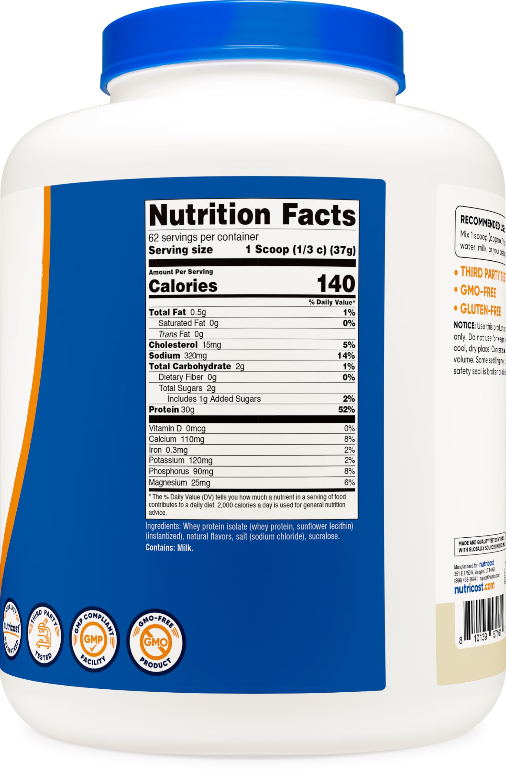 Nutricost comparación de tamaño del envase 5 lb para almacenamiento