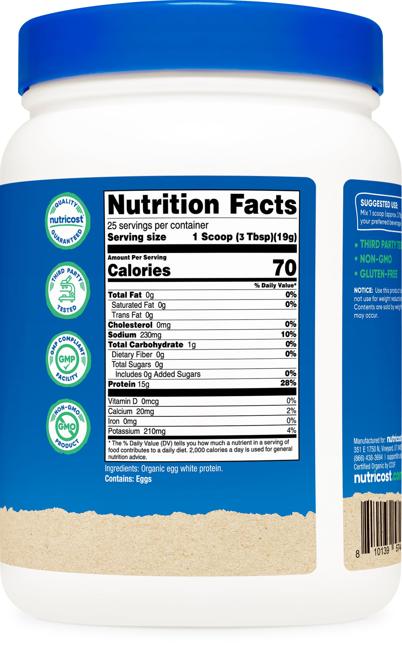 Nutricost comparación de tamaño y porciones por envase práctica