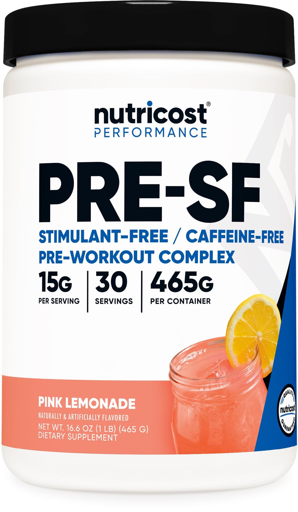 Nutricost imagen frontal del envase mostrando 30 servicios y beneficio sin cafeína
