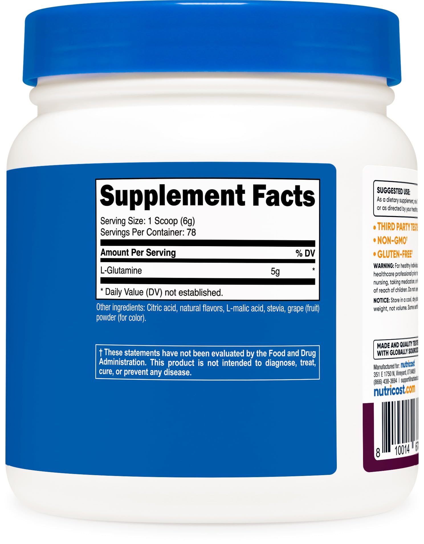 Nutricost etiqueta con certificaciones NSF y lista de ingredientes clara