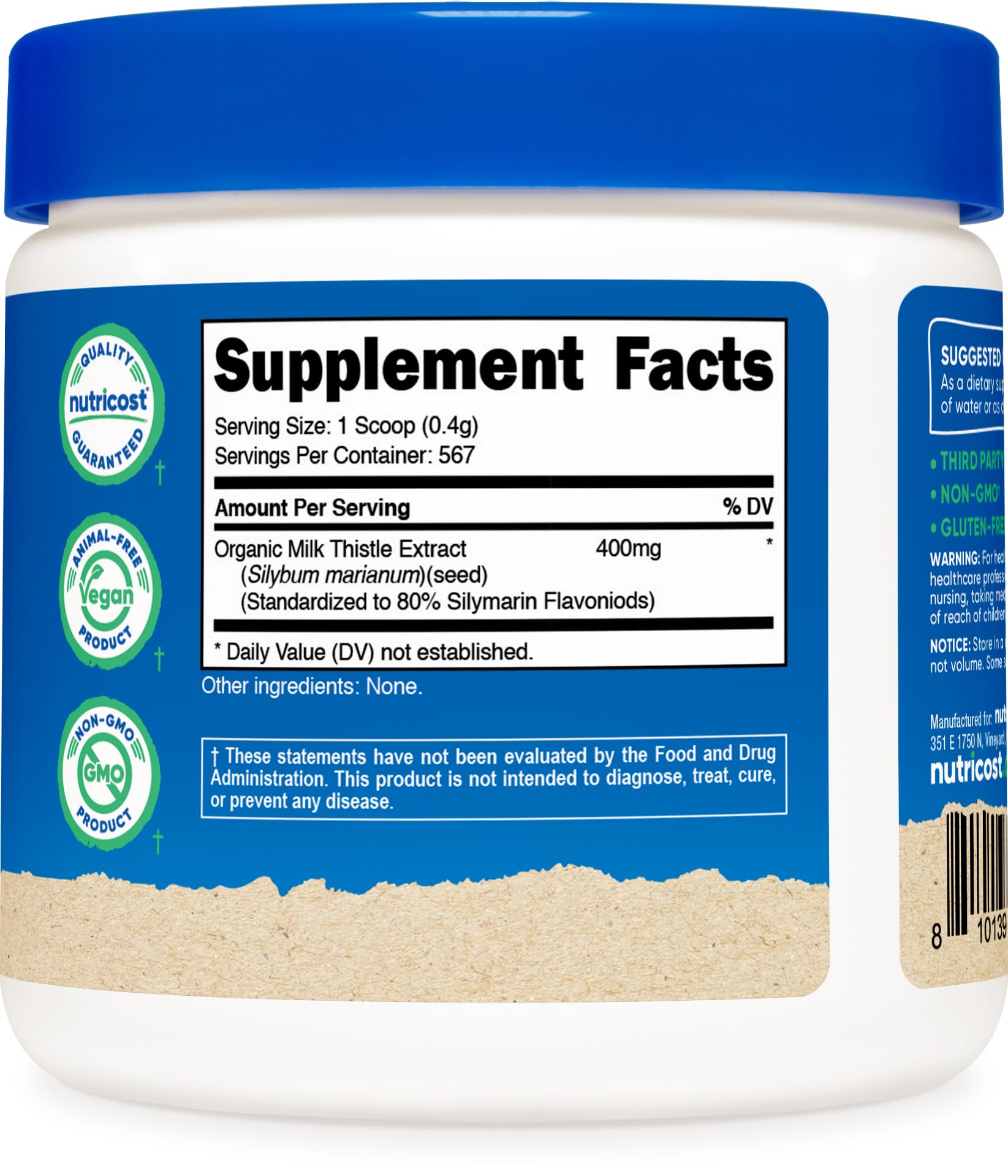 Nutricost etiqueta con certificaciones GMP y pruebas de terceros, confianza