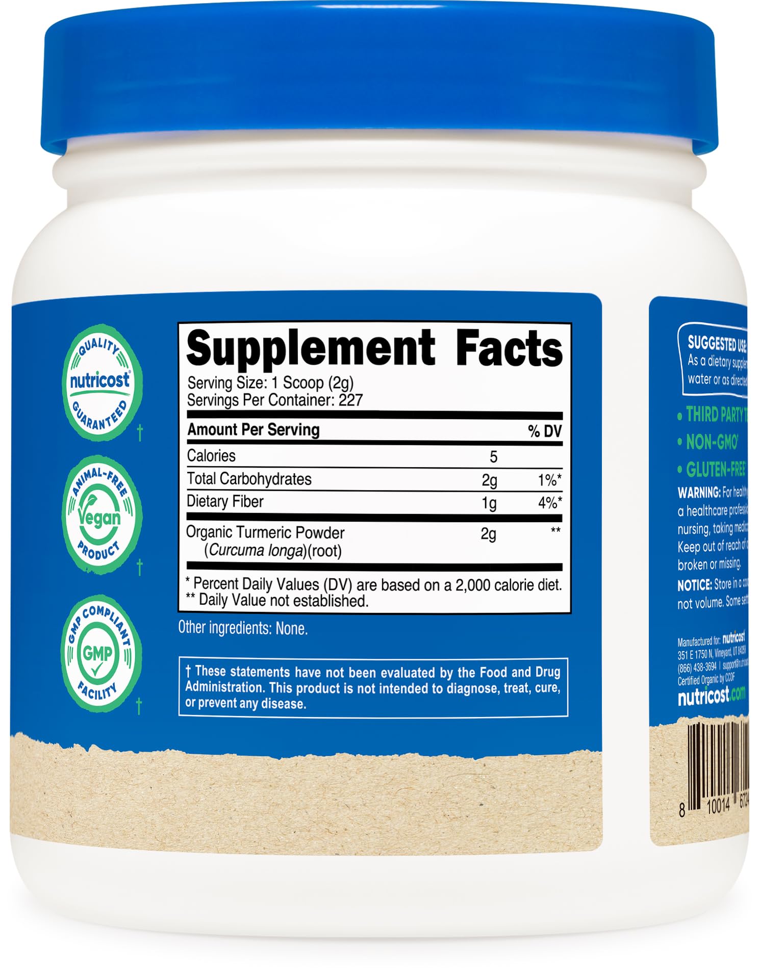 Nutricost etiqueta con sellos USDA y NSF, seguridad y certificaciones claras