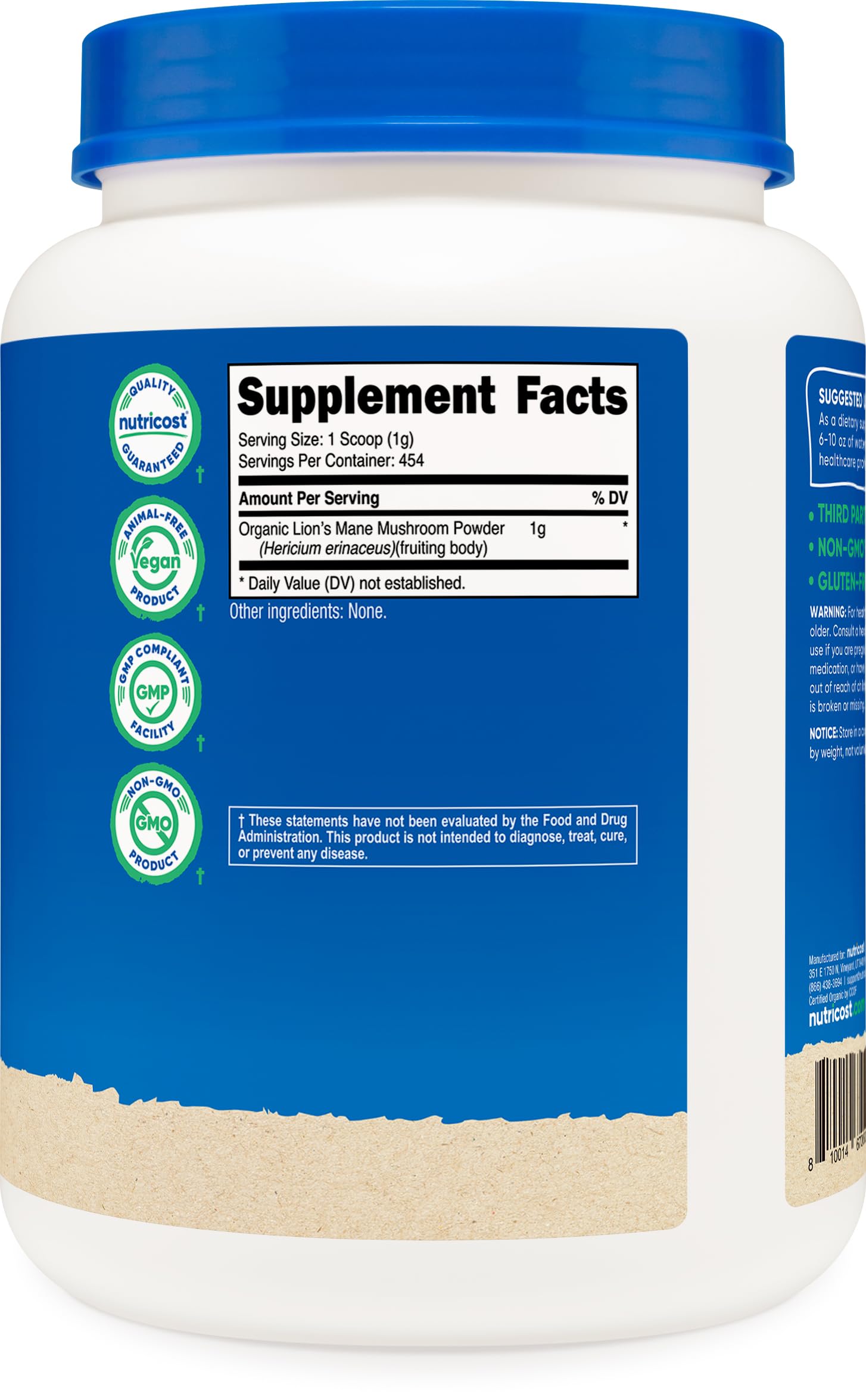 Nutricost etiqueta certificada USDA mostrando calidad orgánica