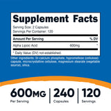 Nutricost etiqueta en detalle destacando 600 mg por porción y calidad comprobada