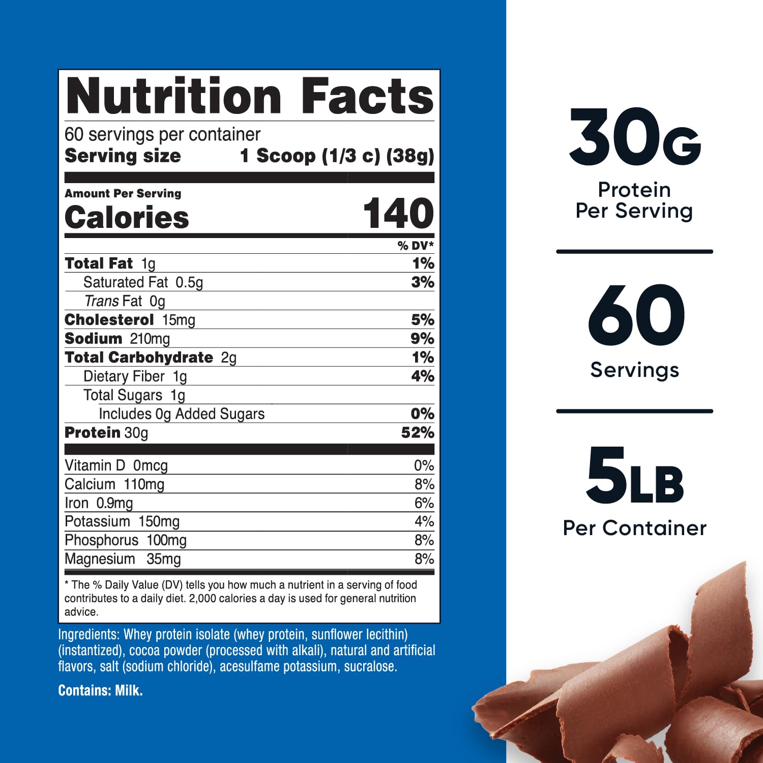 Nutricost etiqueta nutricional destacando 30 g proteína por servicio