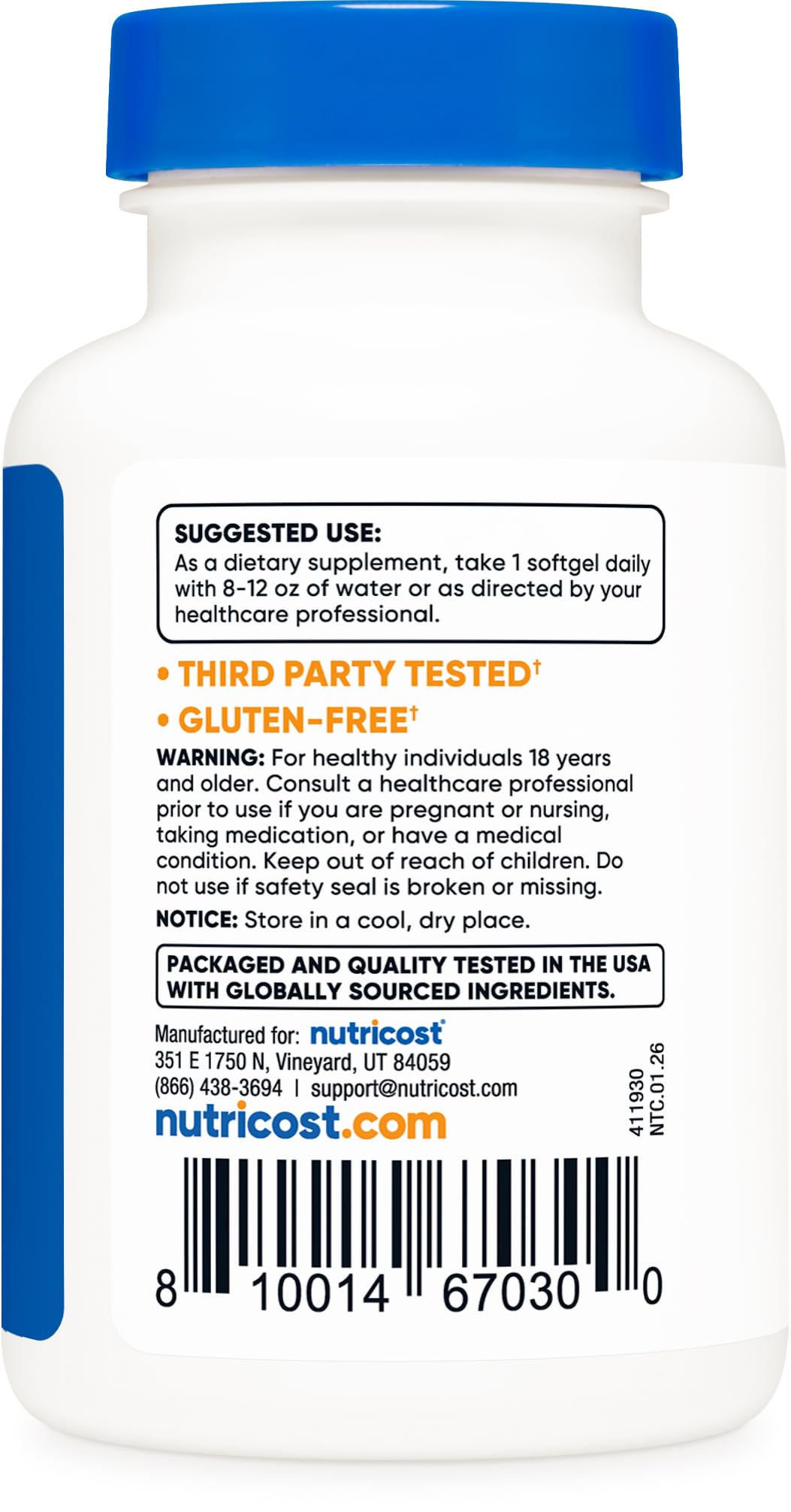Nutricost etiqueta con información nutricional y certificaciones visibles