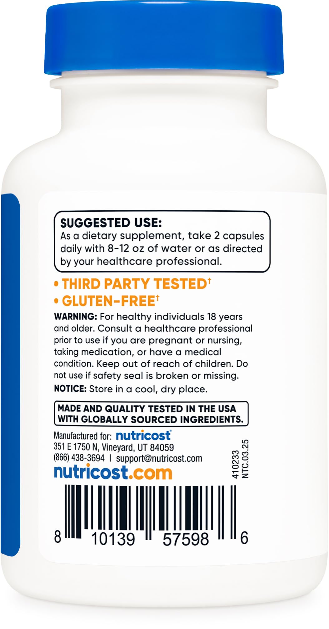 Nutricost etiqueta con información nutricional mostrando 1.500 mg por porción