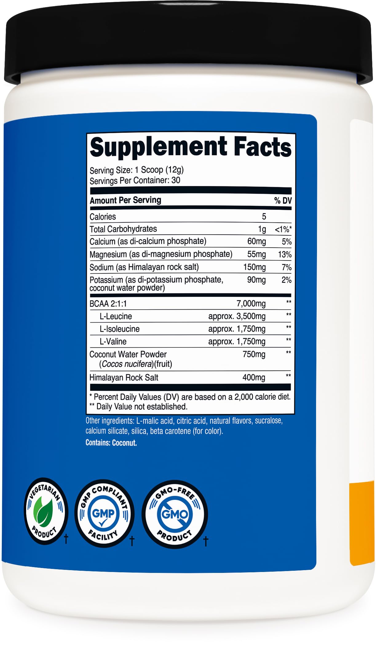Nutricost etiqueta nutricional legible indicando 7 g de BCAA por porción