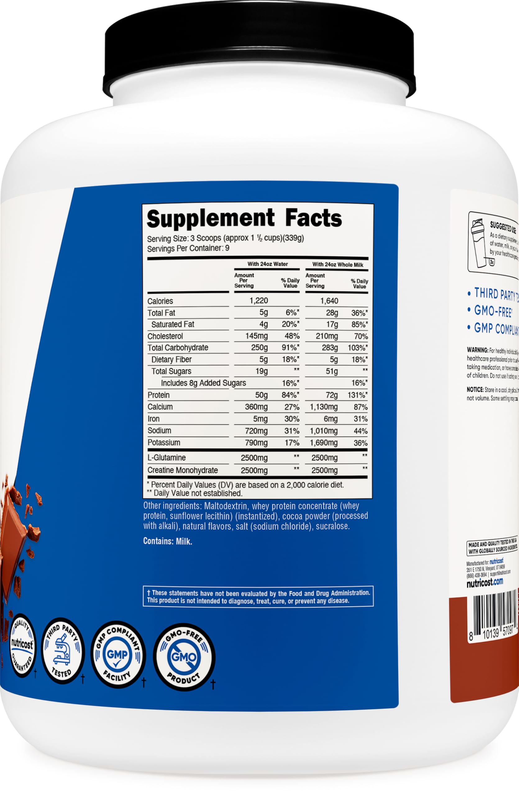 Nutricost etiqueta de ingredientes en primer plano para transparencia