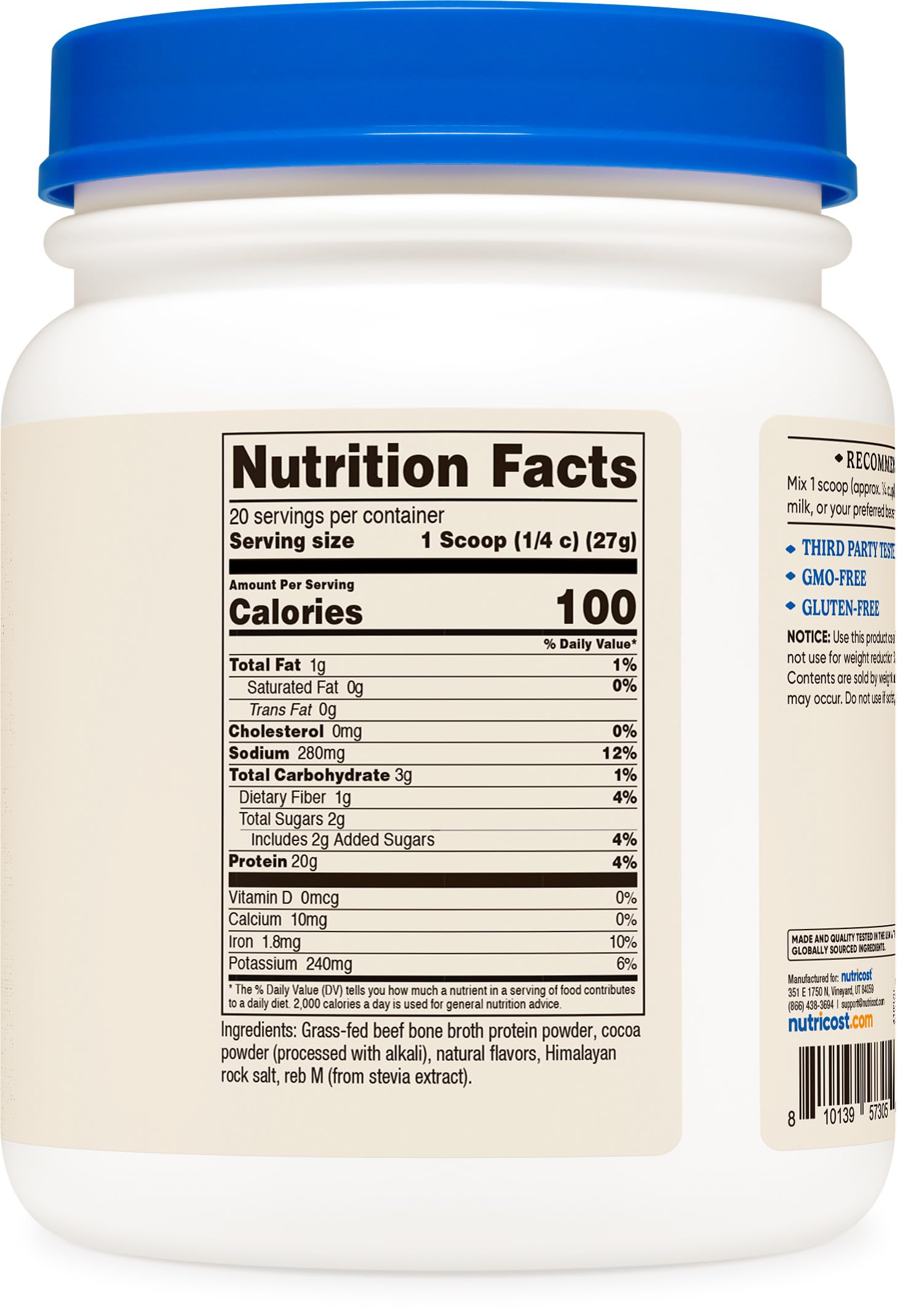 Nutricost etiqueta con certificaciones GMP y declaración sin gluten clara