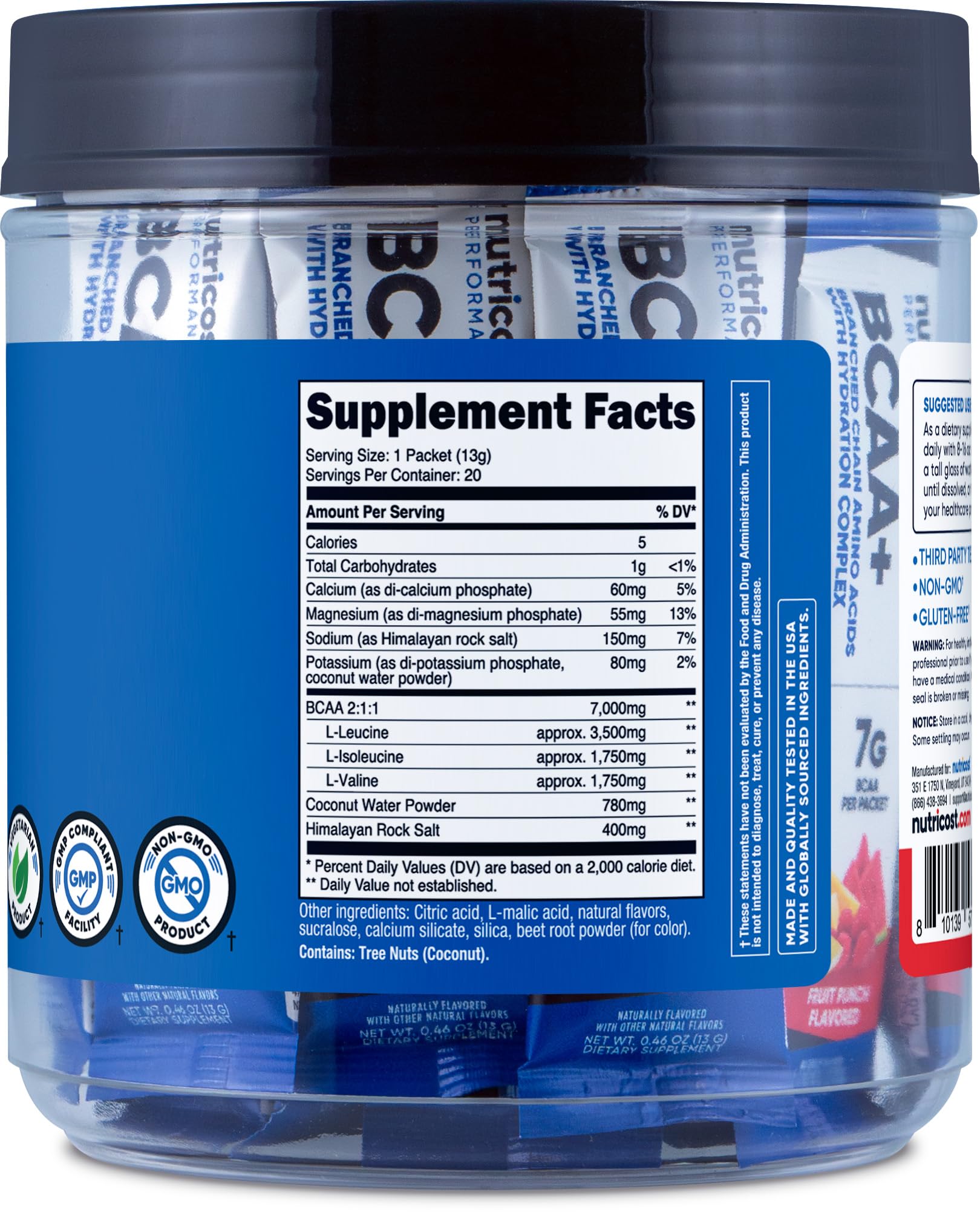 Nutricost etiqueta con ingredientes y sello GMP que aporta confianza en calidad