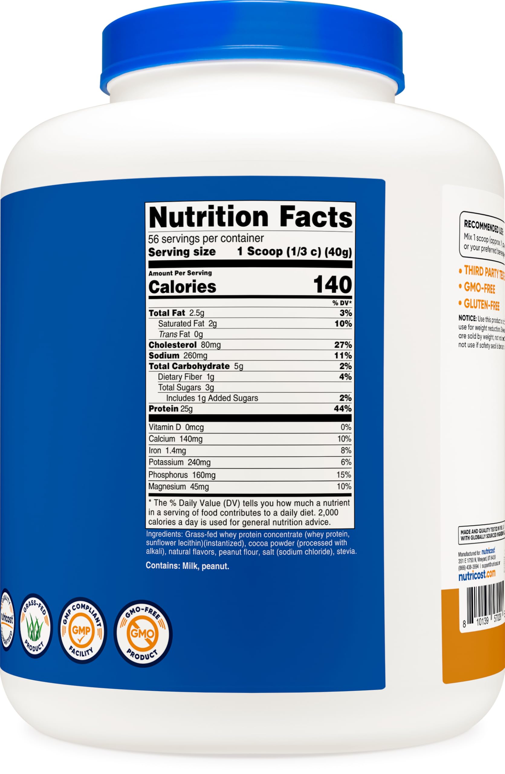 Nutricost etiqueta con información nutricional y origen grass-fed