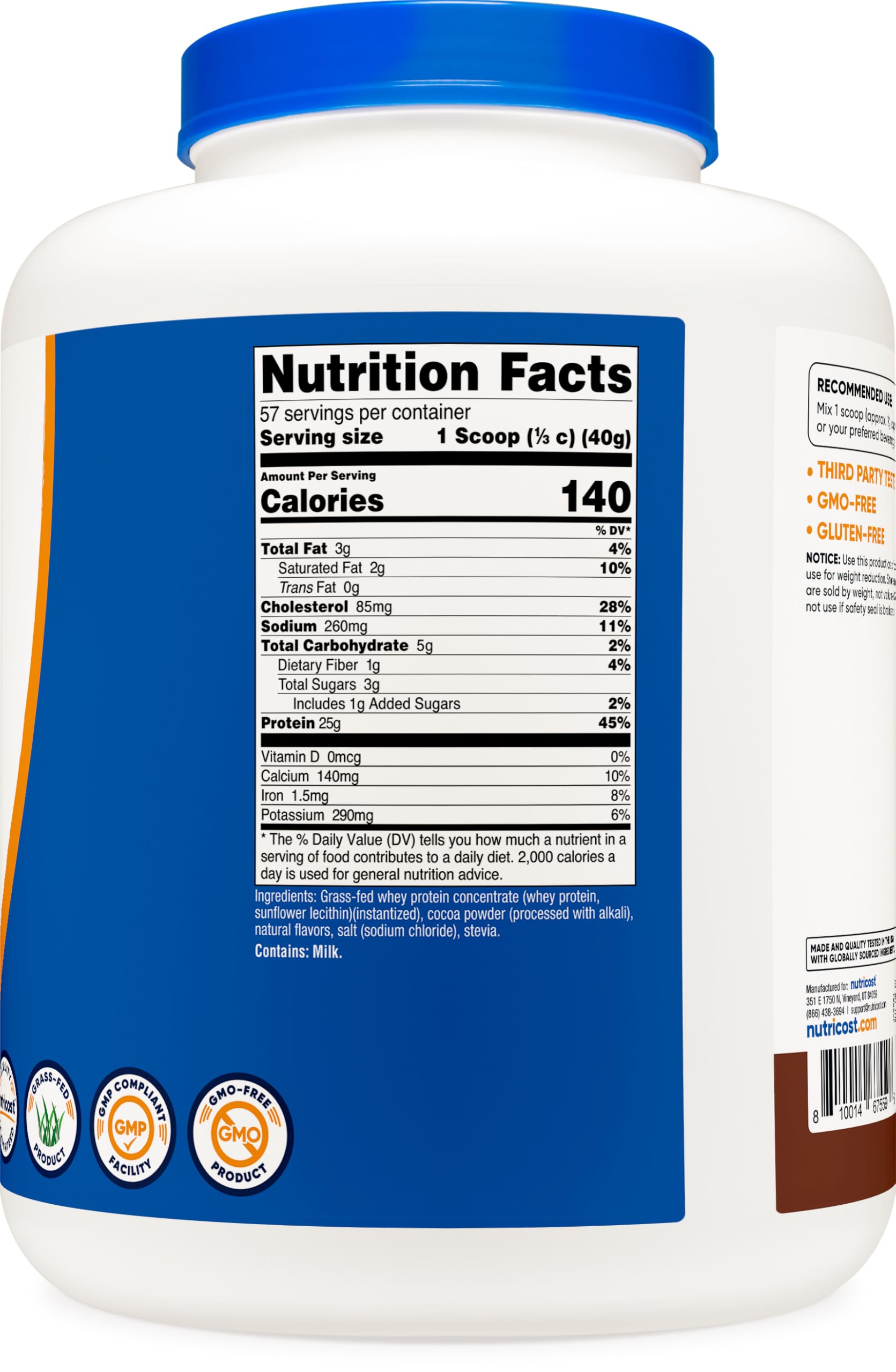 Nutricost detalle de la etiqueta con ingredientes y certificaciones