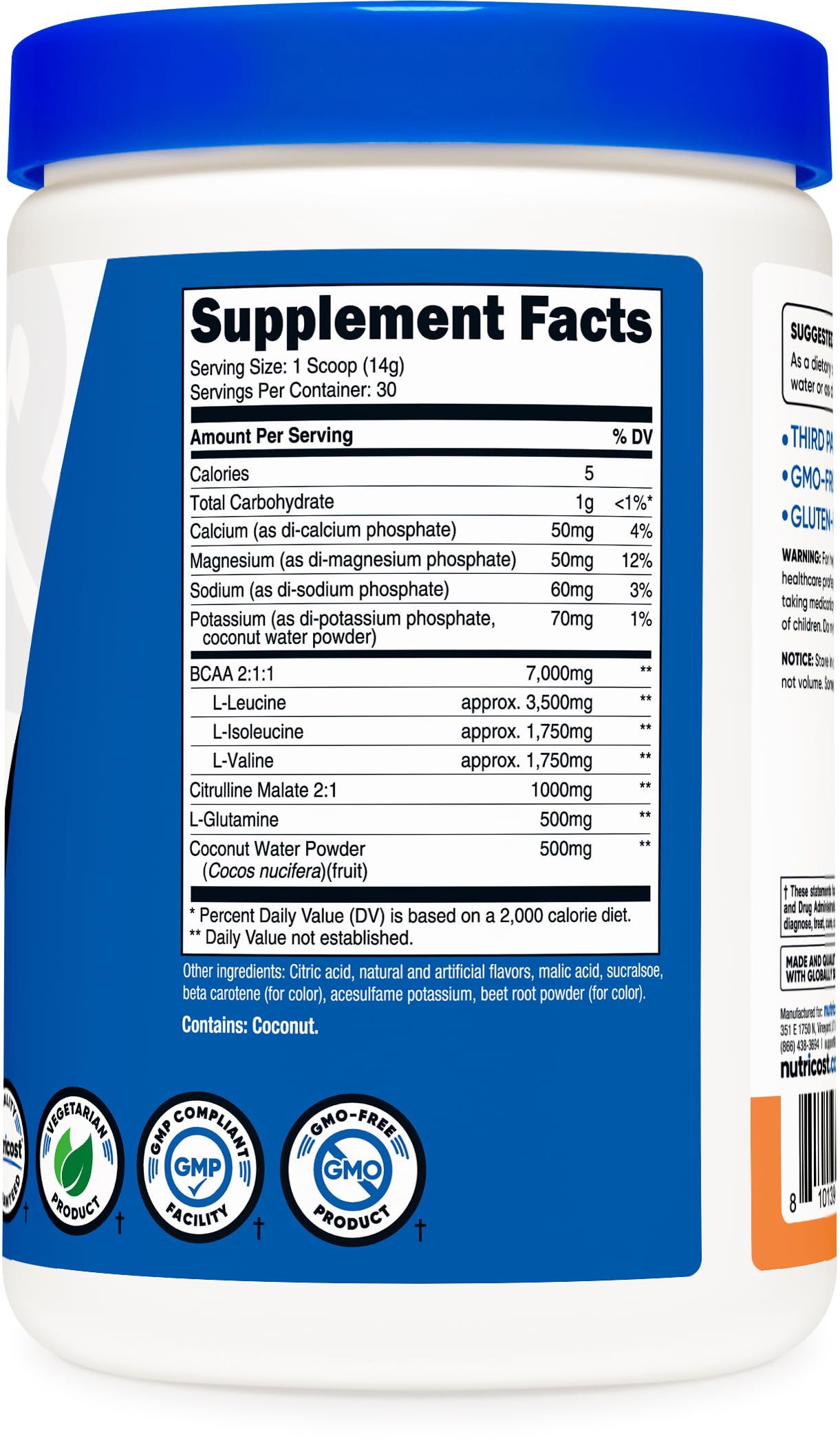 Nutricost etiqueta de ingredientes en detalle que evidencia certificaciones y calidad