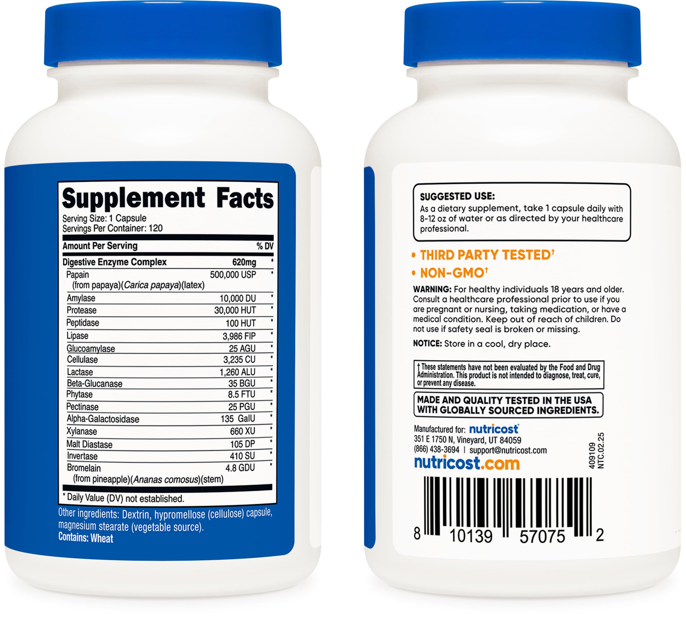 Nutricost etiqueta con lista de enzimas y transparencia en ingredientes