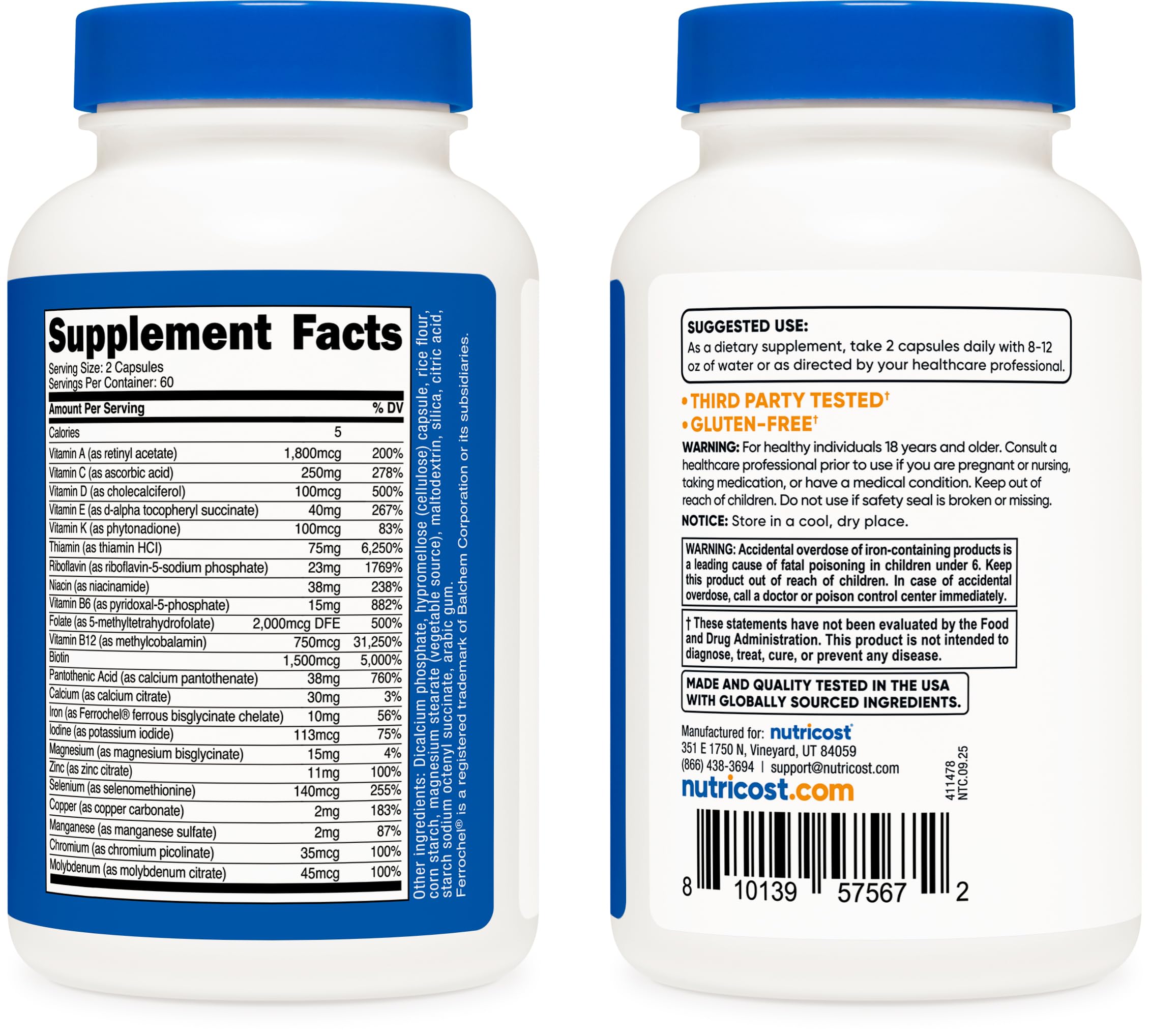 Nutricost etiqueta de ingredientes que muestra la lista completa